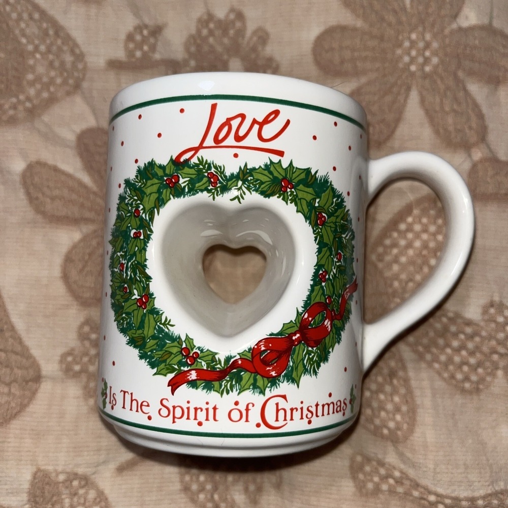 "Love The Spirit of Christmas " Divided Mug Hand Decorated Papel Japan Christmas